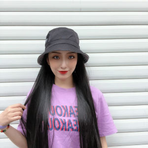 Wig Topi Bucket Long Straight Hair Korean Version: Aksesoris Rambut Palsu Wanita