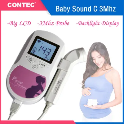 CONTEC Fetal Doppler Baby Heartbeat Detector 3Mhz Probe Portable Pregnant Baby Ultrasound Heart Rate Monitor Pocket LCD Probe