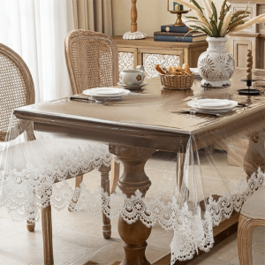 LINSBAYWU Oil Proof PVC Tablecloth European Style Waterproof Table Runner Practical Transparent Dining Table Cover Coffee Table