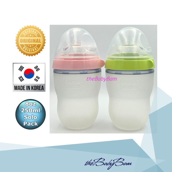 Comotomo 8oz 250ml Solo Pack Pink Green Baby Bottle with 3m+