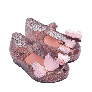 Fashion Official Store Melissa Mini shoes 2 butterfly wings embellished baby flat fish mouth child girl sandals