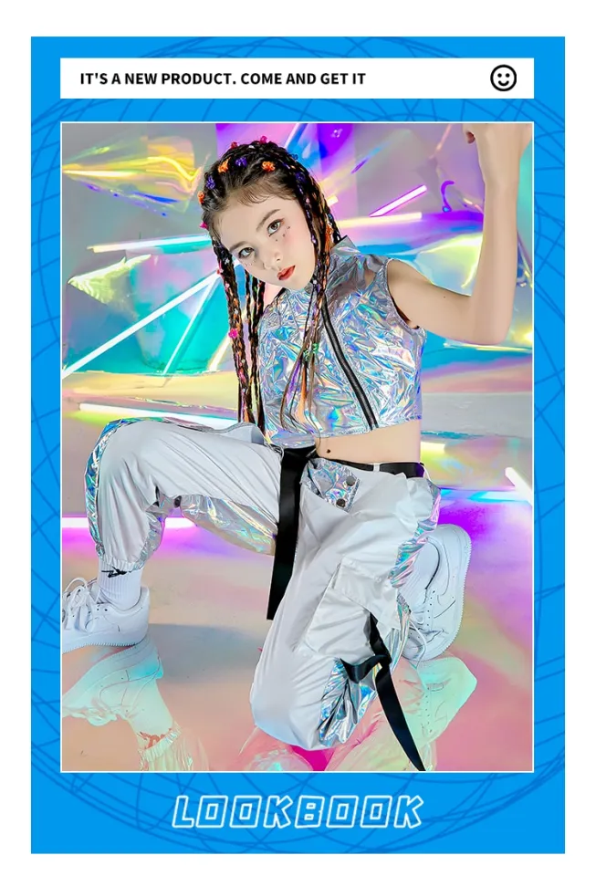 Hip-Hop Dance Clothes Reflective Rave Outfit Girl Sets Jazz Dancewear  Festival Crop Tops Cargo Pants Catwalk Show Costume DL8320