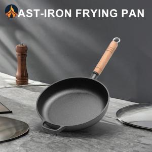 Cast Iron Portable Camping Outdoor Skillet with Wood Handle Nonstick Mini Egg Frying Pan 22/24/26/28cm Kitchen Omelette Pan [Jocestyle Store]