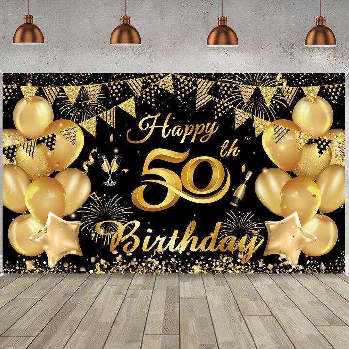 1set Black Golden Happy Birthday Backdrop Background 18th 30th 40th ...