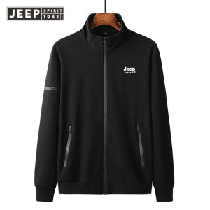 JEEP SPIRIT เสื้อคาร์ดิแกนมีซิปเสื้อกีฬาคอตตอนสำหรับผู้ชายวัยกลางคนและเสื้อกันหนาวผู้สูงอายุ