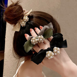 Pearl Ball Hair Rope Rhinestone Rubber Bands Scrunchies Girl Ponytail Holder Temperament Elegant Organza Head Rope Rhinestone Headdress
