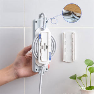 88HomeStore Wall Mounted Socket Extension Sticker Self Adhesive Power Strip Fixator Extension Cable Plug Socket Organizer with Wire Winder