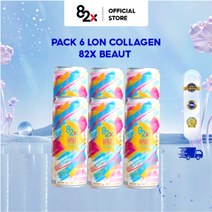 [Pack 6 Lon] Nước Uống 82X Beaut Giải Khát Lành Mạnh Bổ Sung Collagen Không Đường Ít Calo Vị Ổi Hồng 245ml/Lon