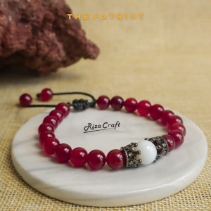 THE PATRIOT - Gelang Aesthetic Batu Kristal Akik Merah Red Garnet Giok Putih Asli Original Pria Wanita Keren Terbaru