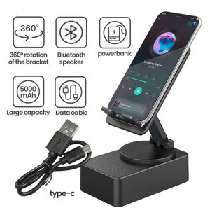Wireless Induction Speaker  BT Speaker Phone Stand 6 In 1 Mobile Phone & Ipad Holder 360°  Rotating Phone Stand Anti-Slip Base 6000mAh Power Bank