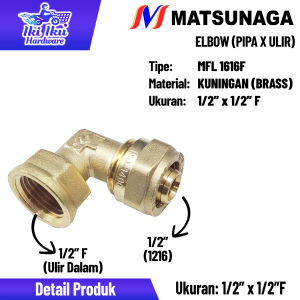 Matsunaga Sambungan Elbow Pipa Air Panas Kuningan Pipa x Ulir Dalam
