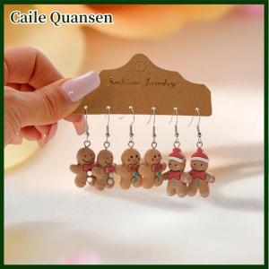 Caile 3Pairs Cute Cartoon Christmas Gingerbread Simulated Cookies Earrings Resin Dangle Earrings Set Womens Christmas Gift Jewelry
