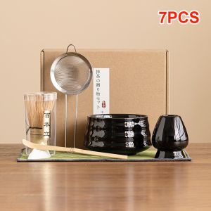 YUNAFIN 4/7PCS Bamboo Ceramic Japanese Matcha Tea Set Safe Food Grade Matcha Stirring Brush Traditional Reusable Green Tea Whisk