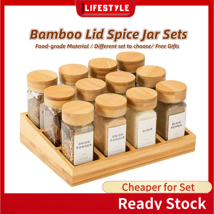 LIFESTYLE 🔥 Bamboo Spice Jar Set🔥Airtight Spice Jar Set Ceramic Spice ...