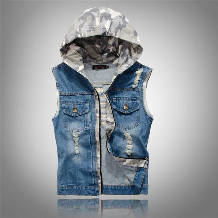 SPUERLI New Korean Style Mens Sleeveless Casual Denim Jackets