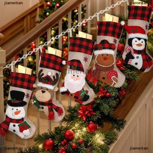[COD] jiameitan Christmas Stockings Christmas Stocking Deer Santa Snowman Burlap Plaid Xmas Stocking Holiday Christmas Decoration For Family