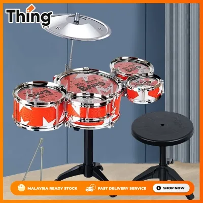 ToyT Large 5 Pcs Kids Drum Set Children Jazz Drum Cymbal Rockstar Kit Realistic Percussion Musical Sounds Instrument Toy Early Learning Development Educational Musical Toy - 6065