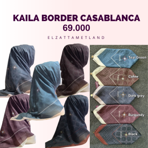Elzatta KAILA BORDER CASABLANCA Bahan VOAL Segiempat Motif Premium   Size 110 cm x 110  Terdapat Plat Emas Elzattahijab gampang dibentuk adem nyaman jahit tepi rapi