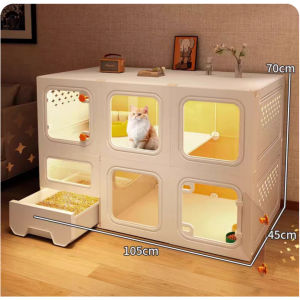 【SG Stock】Cat Cage Villa with Toilet Drawer Integrated Indoor Large Free Space Living Room One Bathroom Household Cage