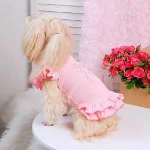 OUTOPEN Lotus Leaf Edge Pet Base Dress Lover Pattern Soft Comfortable Pet Princess Dresses Fashion Solid Color Doggy Sleeveless Apparel Spring Autumn Season