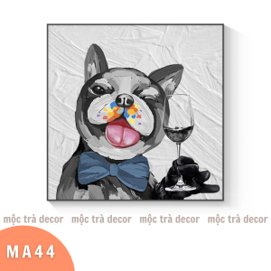 Tranh in canvas hình chú chó Bull ngộ nghĩnh kiểu graffiti khổ lớn đã gồm khung và đinh treo