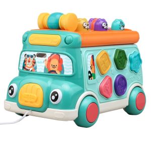 SKJK Plastic Music Activity Bus Baby Toy Interactive Game Montessori Bus Music Educational Toys Shape Classification Sound Whack-a-Mole Toys Baby Girls Gifts
