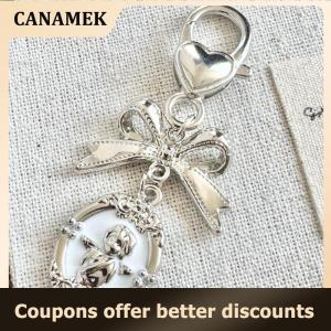 【 CANAMEK 】 Retro Angel Keychain Girls For Women Girl Cute Bowknot Keyring Car Key Chain Holder Trinket Bag Charms Pendant Jewelry Gift