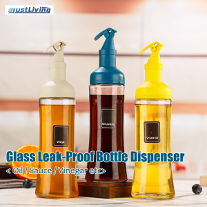 JustLiving 500ml Kitchen Glass Oil Pot Leak-Proof Seasoning Oil Bottle Soy Sauce Vinegar Sesame Dispenser Bottle SET Bottle Container Organizer