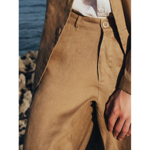 Quần dài linen nam suông cao cấp – màu kem nâu đất – nhẹ mát dễ phối đồ – DODEP