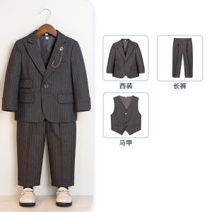 3PCS Kid Suit Set Handsome British Host Performances Piano Children Dinner Dress Birthday Formal Blazer for Boy