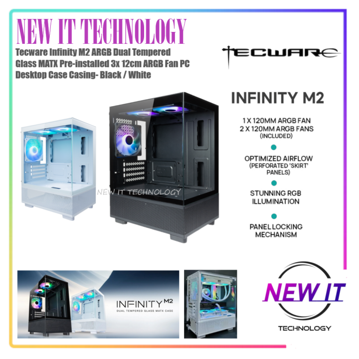 Tecware Infinity M & M2 ARGB Dual Tempered Glass MATX Pre-installed 3x ...