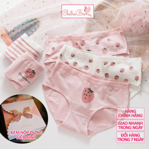 Set 5 quần lót nữ cotton mềm mại trắng dâu hồng  vải kháng khuẩn