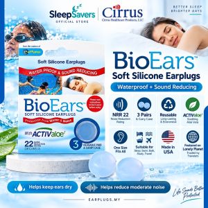 Cirrus BioEars Soft Silicone Earplugs | NRR 22 dB | Moldable Sleep Swim Noise Reduction | 3 Pairs + Case | Made in USA