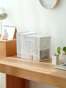 LZD  Large Capacity Thickened Acrylic Book Shelf   Creative ins Plastic Transparent Student Desktop Book Storage