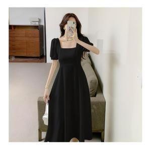 8806 BLACK Gaun wanita kasual lengan pendek hitam gaun prom pesta mini retro elegan gaya Korea dress musim panas pantai seksi plus ukuran