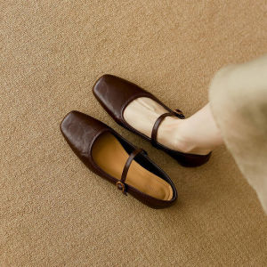 Free Shipping Square-Toe WomenS Shoes Elegant Single-Strap Flats WomenS Low-Heeled Leather Shoes 2026 Spring New Collection WomenS Shoes Single-Strap Flats Low-Heeled Leather Shoes Spring New Collection