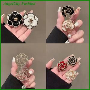 AngelCity Fashion Store Rhinestone Golden And Black Floral Brooch Womens Camellia Pin Corsage Accessories Gift