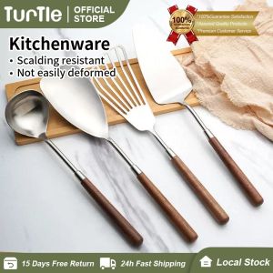 Turtle Wood Handle Stainless Steel Kitchenware Anti-scald Anti-deformation Spatula Kitchenware Set