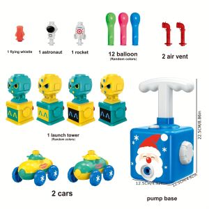 Christmas Toy Set - Santa Claus Themed Aerodynamic Balloon Car with Preschool Puzzle Flying Whistle Manual Launcher and Power Balloon Car for Kids