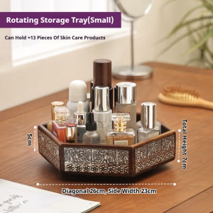 Teak Lazy Susan Turntable Storage Box - Desktop Countertop Cabinet Pantry Dining Table - Kitchen Countertop Storage Tray