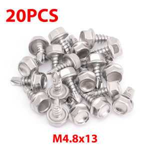 20PCS Self Tapping Screws 410 Stainless Steel Plate Screws with Sealing Ring Socket Wrench Hex Screws Metal Roof Hex Drill Fasteners
