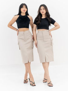 Rok Wanita Kargo Panjang 7/8 Highwaist Karet Belakang Melar Elastis Korean Style Skirt Cargo MIDI
