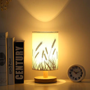 Lampu Kamar Tidur LED Lampu Meja Kayu Dekorasi Nordic Log Penutup Kain Lampu Meja