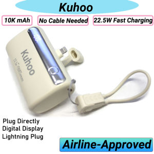 Kuhoo Beige Mini Cute Fast Charge Portable Power Bank 22.5W Super Lipstick Size Capsule Powerbank 10K 10000 mAh Plug Stand for iPhone 14 13 12 11 10 9 X Pro Max Plus