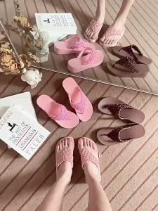 [Free Shipping] New Summer Flip-Flops Wedge Heel High-Heeled Thick-Soled Home Slippers Beach Shoes Lightweight Casual Style