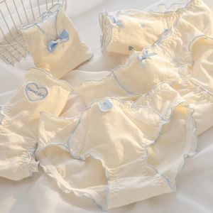 Young girl Underwear 5pc/lot 95%cotton Lovely middle Waist Briefs student Panties children lace solid bow skin Teenagers M-XL2026
