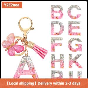 【Local shipping】 A-Z Dreamy Sequin Letters Keychain For Women Tassel Butterfly Pendant Initial Keyring Purse Suspension Bags Charms Car Key Chain