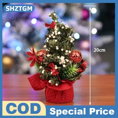 SHZTGM Cây thông Noel mini trang trí để bàn đồ trang trí giả bằng thông kèm nơ ruy-băng decor tiệc tại nhà