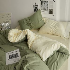 【SG】 Solid Color Bed Sheet Set Quilt Cover Fitted Bedsheet Duvet Cover Single Size Super Single King Size 4PCs