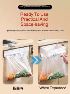 Foldable Hanging Trash Bin Sealable Waste Container Space Saving Organizer for Kitchen Cabinet Bathroom Storage